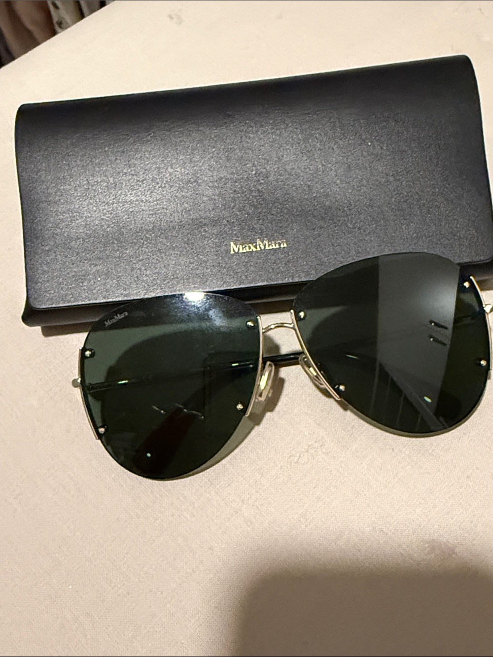 MaxMara Gold Frame Sunglasses with Dark Green Lenses